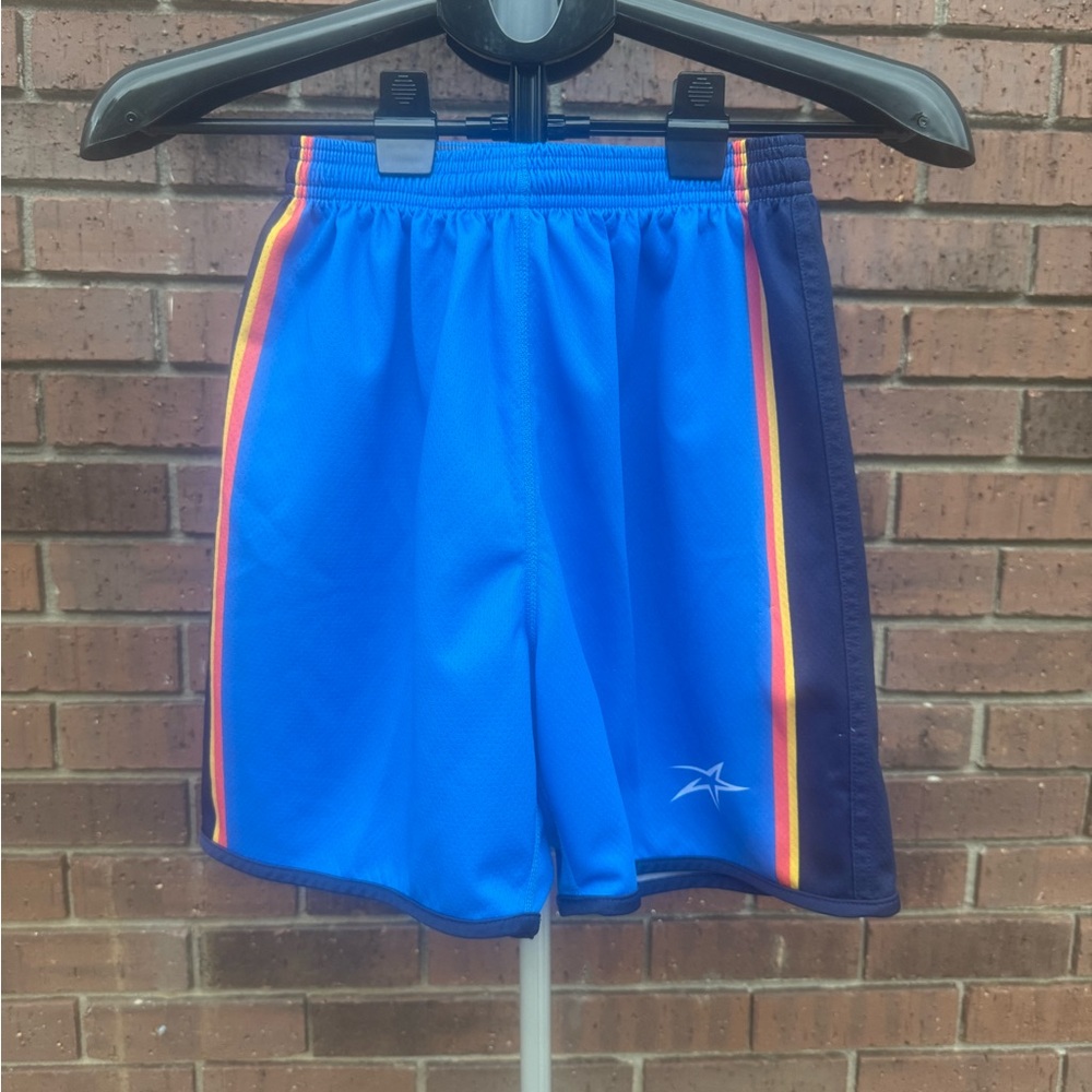 Youth Size XL Upward Reversible Athletic Basketball Shorts Blue Gray Multi Strip